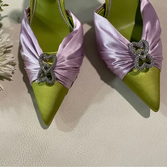 Elegant Lime and Pink Slingback Heels - Picture 6 of 11